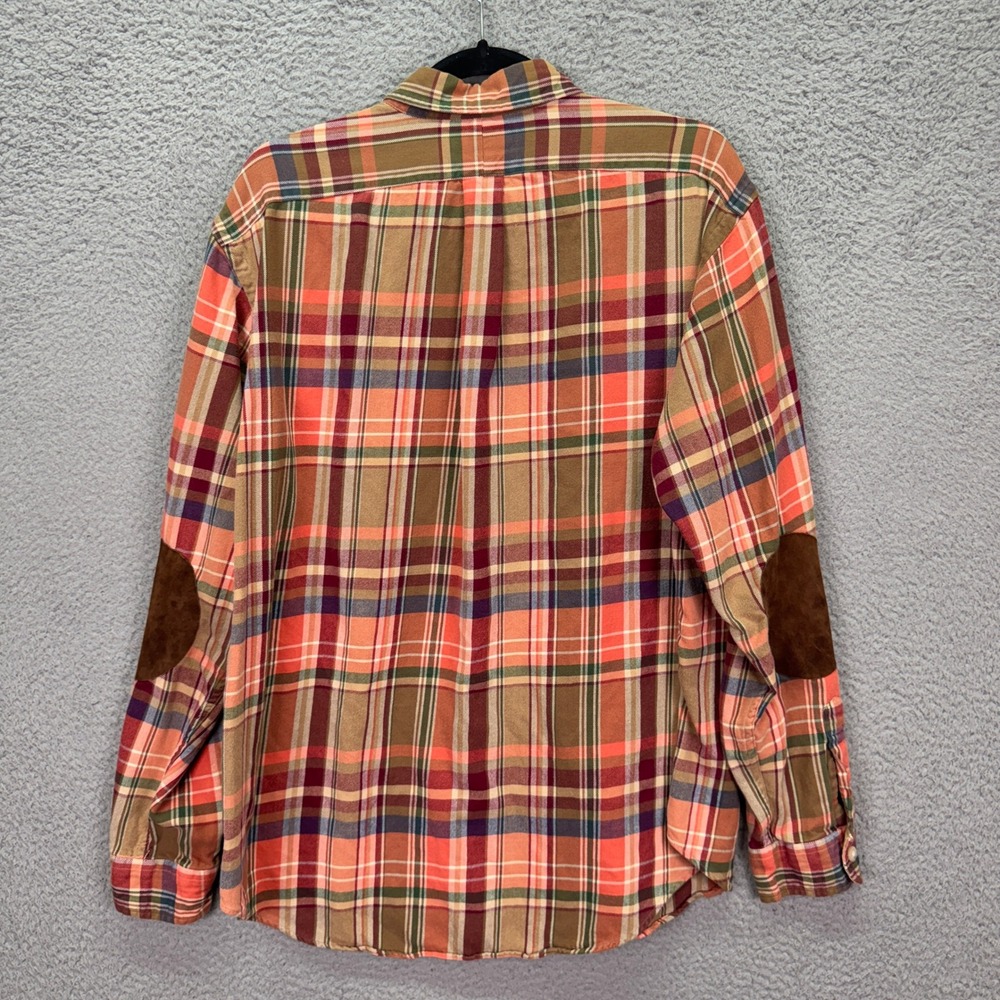 VTG Polo Ralph Lauren Shirt Mens XL Orange Brown Plaid Flannel Elbow Patches 90s - Picture 2 of 9